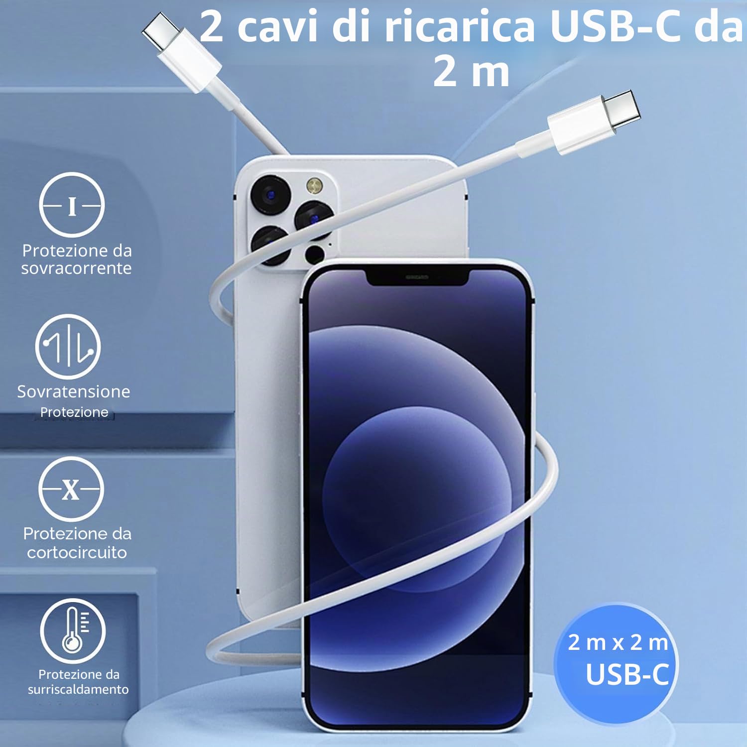 Ładowarka 20W USB-C 2 szt. z kablem 2x2m do Samsung Galaxy iPhone 17 16 15 Plus Pro Max iPad Huawei Xiaomi Oppo - Szybkie ładowanie