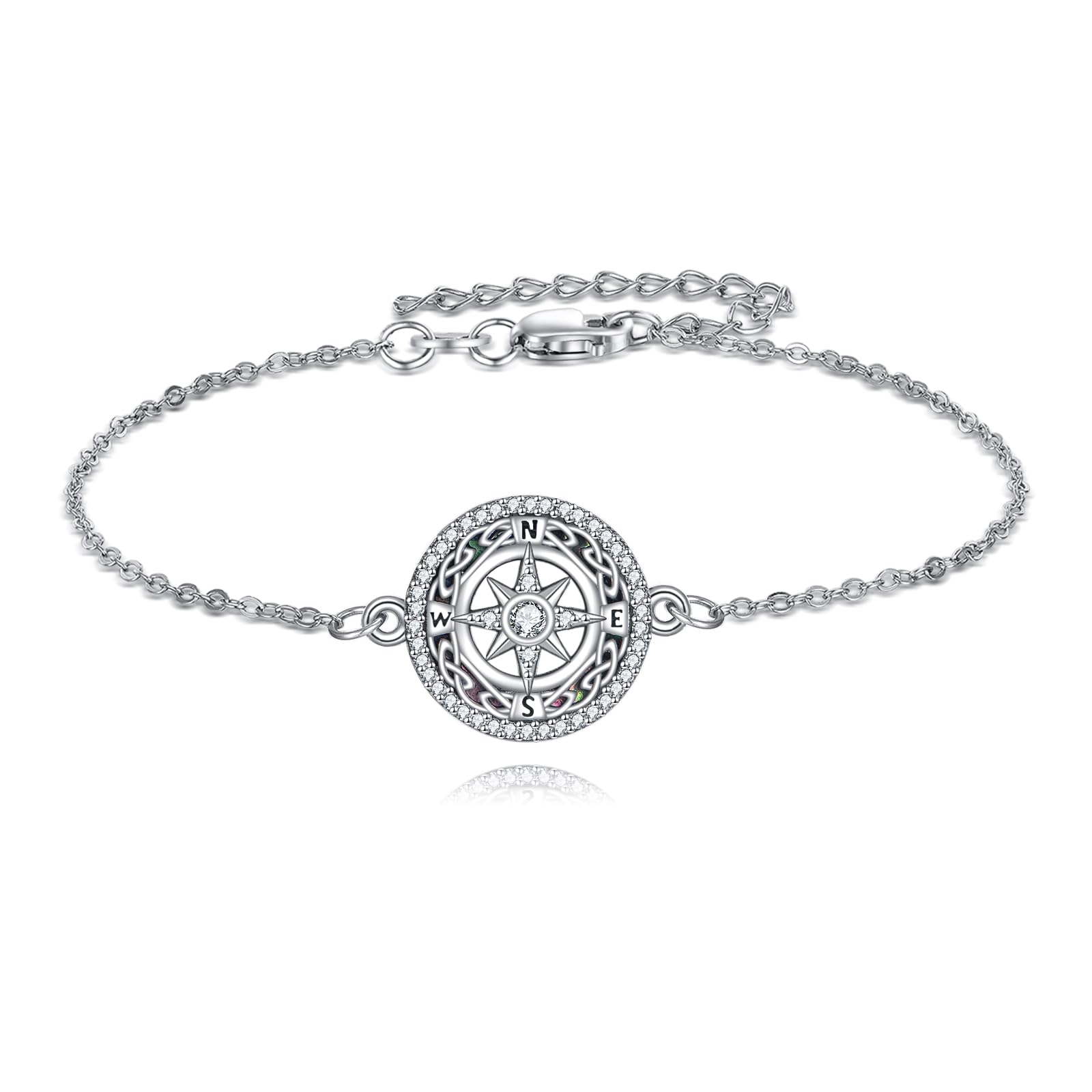 KZX Kompass Armband für Frauen aus 925er Sterlingsilber mit Abalone-Muschel Kompass, Geburtstags-Schmuckgeschenk für Ehefrau, Schwester, Freundinnen