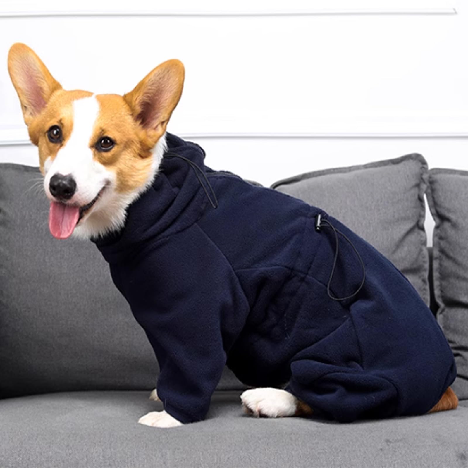 Abrigo De Invierno para Perro con Cremallera Trasera, Cuatro Patas Abrigo De Perro De Lana Caliente Chaqueta De Perro, A Prueba De Viento Chaqueta De Perro De Lana Polar,Dark Blue,XL