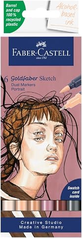 Faber-Castell Gofa Sketch Portre Markör Seti, 6’lı, Çift Uçlu, 0.6 mm Fineliner Uç, Kalıcı Mürekkep, Alkol Bazlı, Geri Dönüşümlü Gövde
