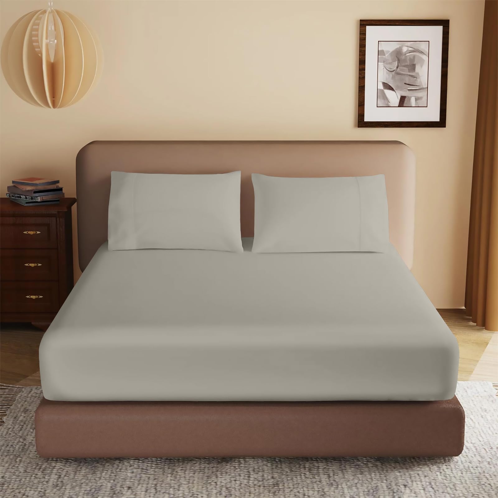 100% Egyptian Cotton Small Double Size Fitted Sheet, Easy Care 40cm Extra Deep Fitted Bed Cover, 400 Thread Count Luxury Small Double Bed Sheets