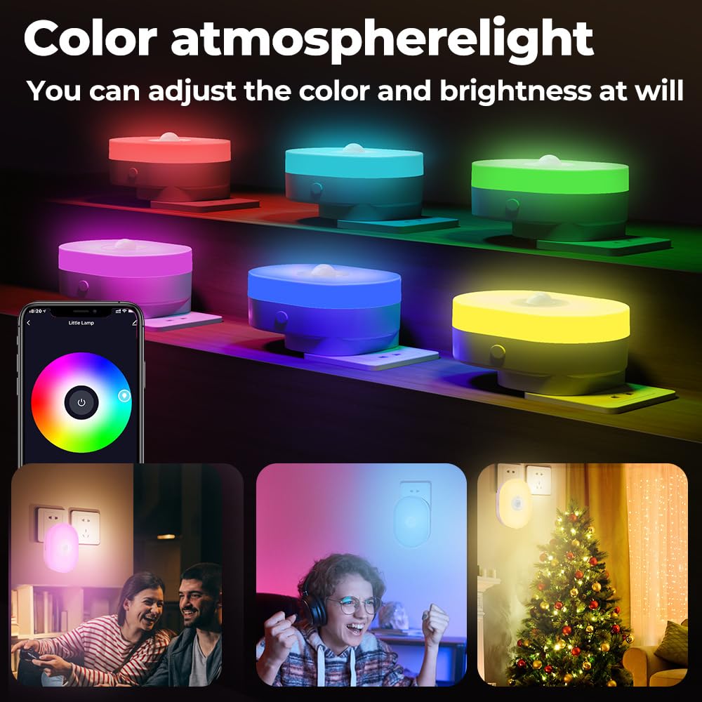 Btkigl Smart WiFi LED lampka nocna, ciepła biel RGB, timer, sterowanie głosowe, czujnik ruchu PIR, lampa ścienna, wtyczka brytyjska