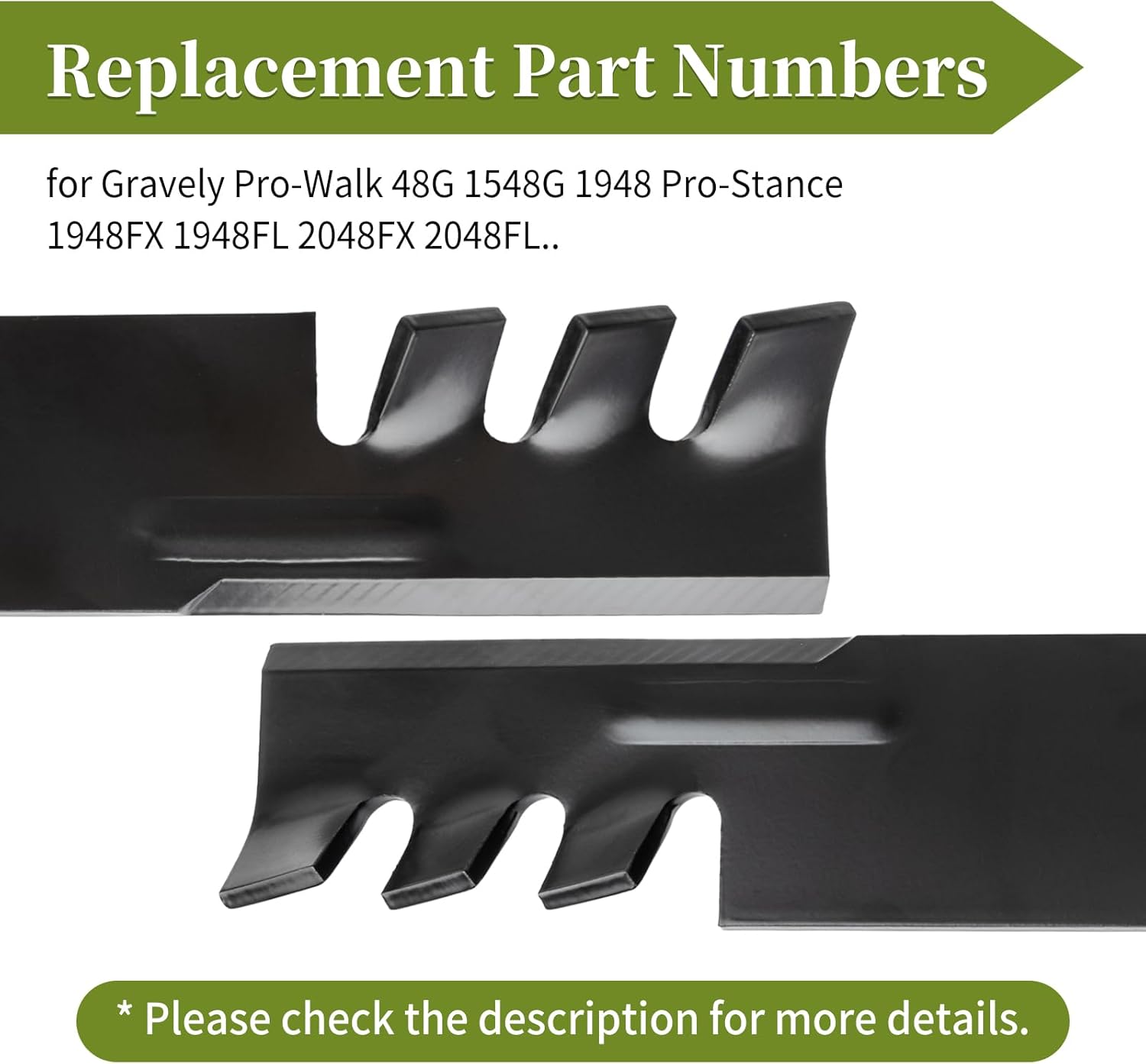 795757 Mulching Blades Compatible with Hust ler/John Dee re/Scag Freedom Z 48 in Mower, 482461 Gator Blades Replace for AM104489 481706 PC1255 038-5350-00, 3 Pack