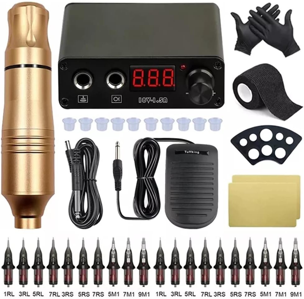 Tattoo Machines Tattoo Machine Set Complete Tattoo Machine Pen LCD Tattoo Power Rotary Gun Cartridges Needles for Tattoo Body Art(Gray)