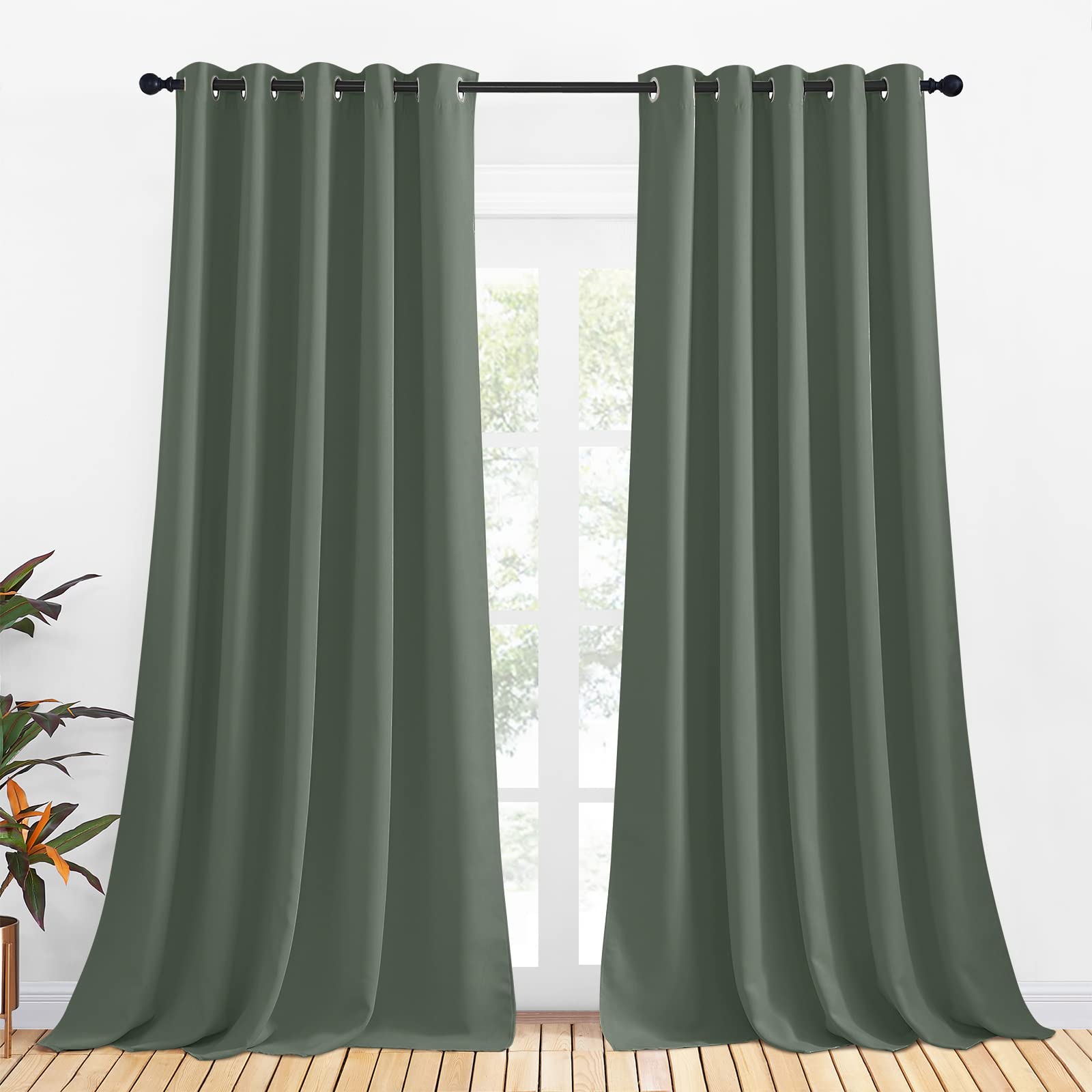 NICETOWN Room Darkening Draperies Window Curtain Panels, Dark Mallard, 2 Panels, W70 x L95 -inch, Thermal Insulated Grommet Room Darkening Curtains for Bedroom