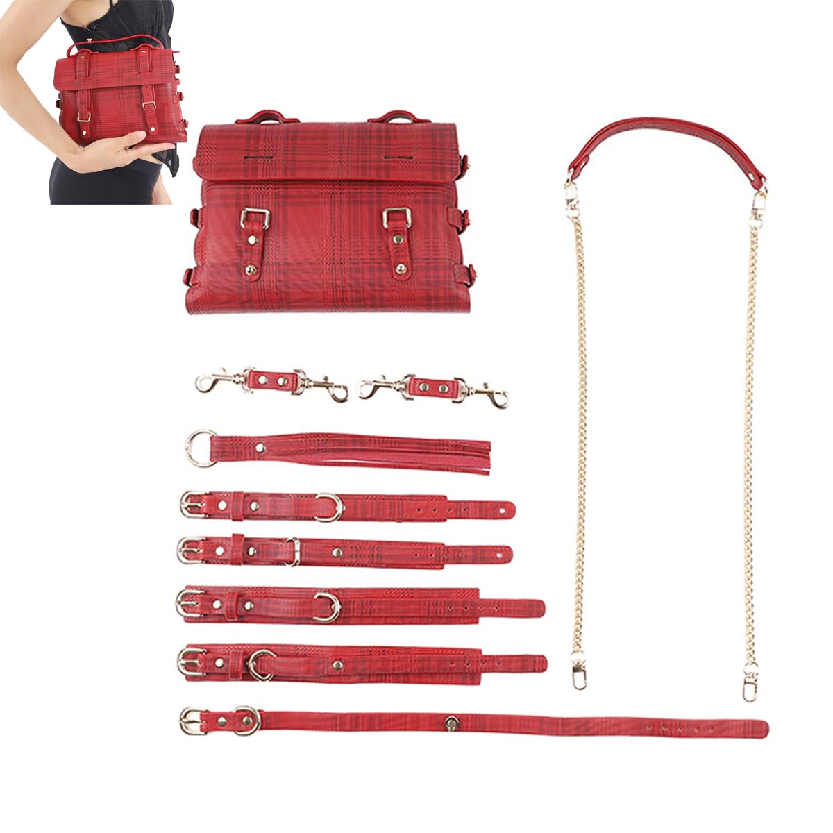 SM Handtaschen Bondage Set Fesseln Sex Set BDSM 6-Stück Einstellbar Tragbar Fashionable ​Sex Accessories for Women Sex Spielzeuge Für Paare Set Für Anfänger Und Fachmann
