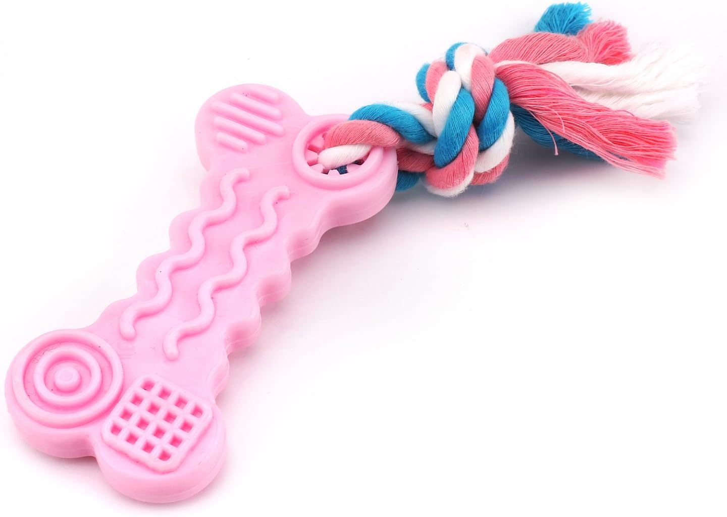 Comtim Puppy Chew Toys, Dog Durable Teething Toys with Rope for Puppies and Small Dogs (Pink Bone)