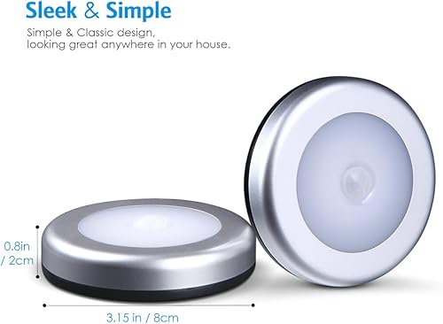 Miniatura 6 de AMIR Luz de sensor de movimiento mejorada de 3.15 pulgadas, paquete de 3 luces LED de noche alimentadas por batería, luces de armario, luces de