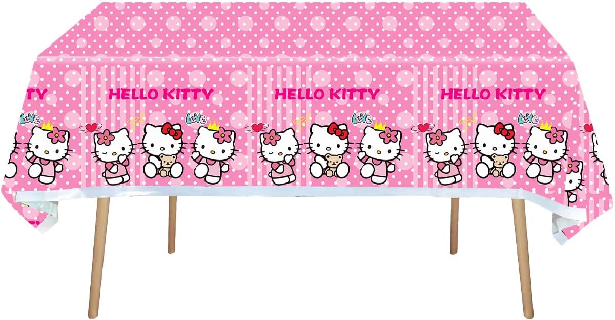 Jlemon 2pcs Pink Cat Tablecloth Cute Anime Themed Party Supplies Tablecover Perfect for Birthday Celebration and Party Decorations (70x42.9 inch) (Pink Dots Cat)