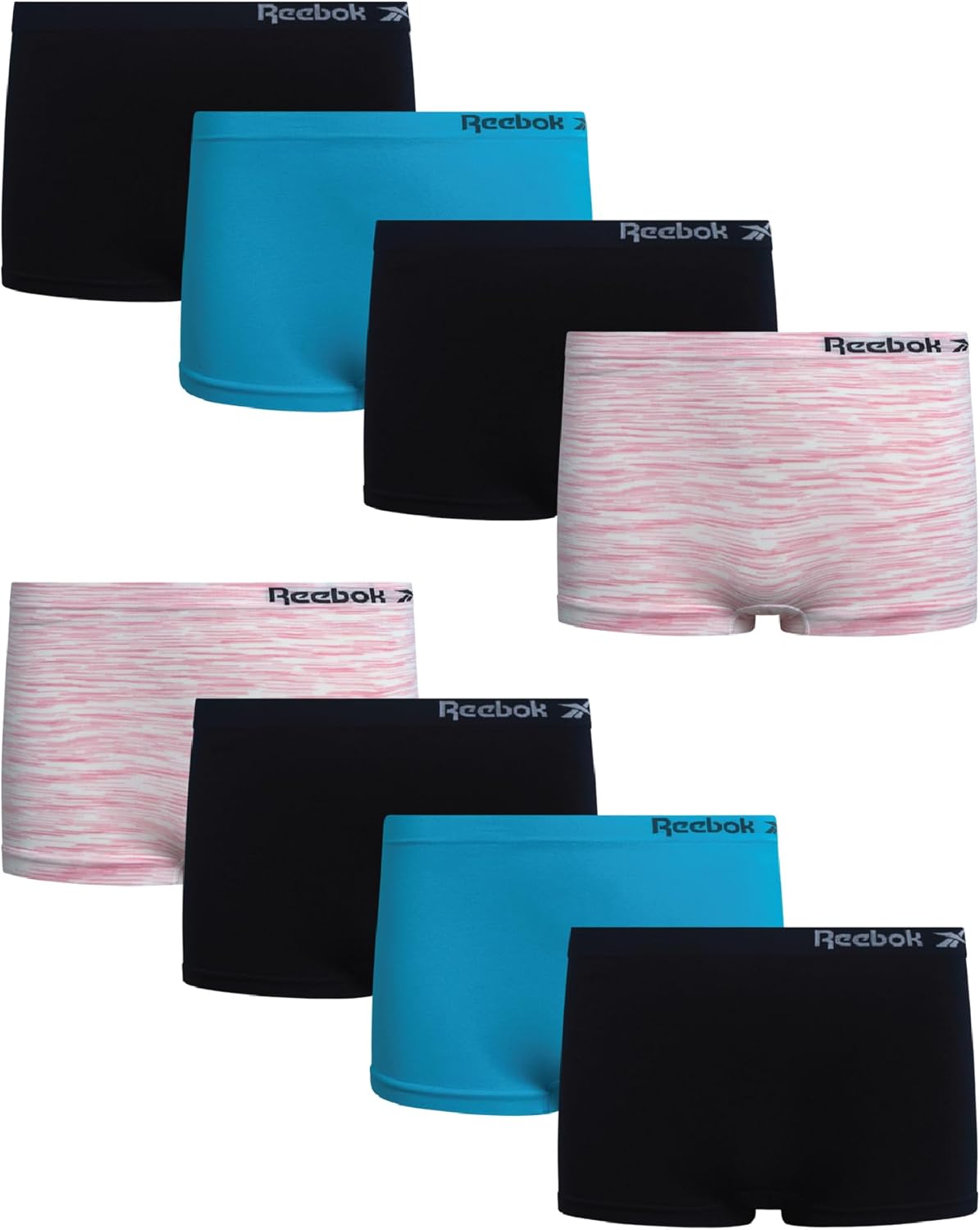 Reebok Girls Boyshorts Underwear - 8 Pack Breathable Soft Seamless Boyshort Panties for Girls Underwear (Sizes: 6-16)