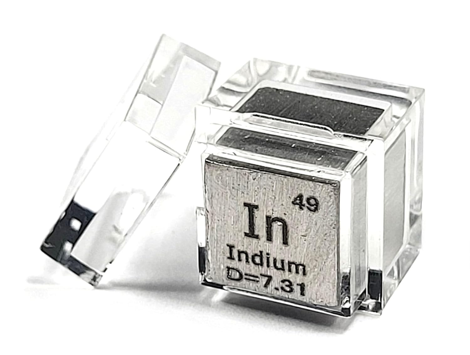 0.39" 10mm Soft Indium Metal Cube In up to 99.9% Pure Periodic Table Element Engraved Density Collection Science Education Display Block Cube + Acrylic Case Box - 1PC — image 1