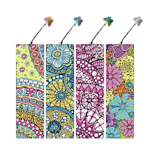 Marque-page diamant en acrylique lot de 4 avec pompons fleurs et tournesols