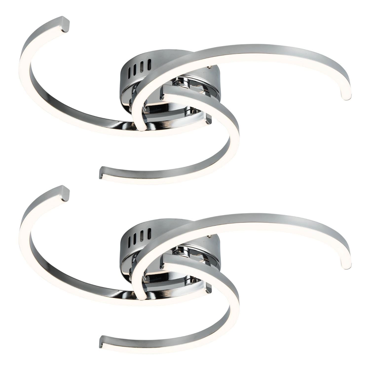 Firstchoicelighting Chrome Set Of 2 Modern Ceiling Lights, Integrated Led, Curve Design, Low Energy Led Light Fittings
