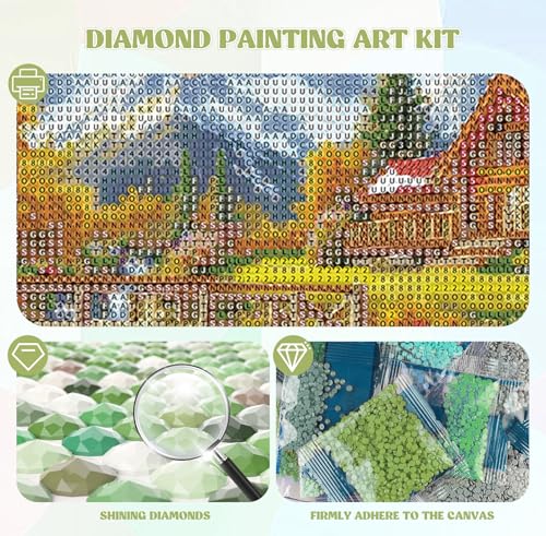 Image of QENSPE Landscape Diamond Art Kits for Adults, DIY Full Drill Diamond Painting Art Kit for Beginners, 5D Round Diamond Dots Paintings Gem Art Crafts Home Wall Decor Gifts 30x30cm