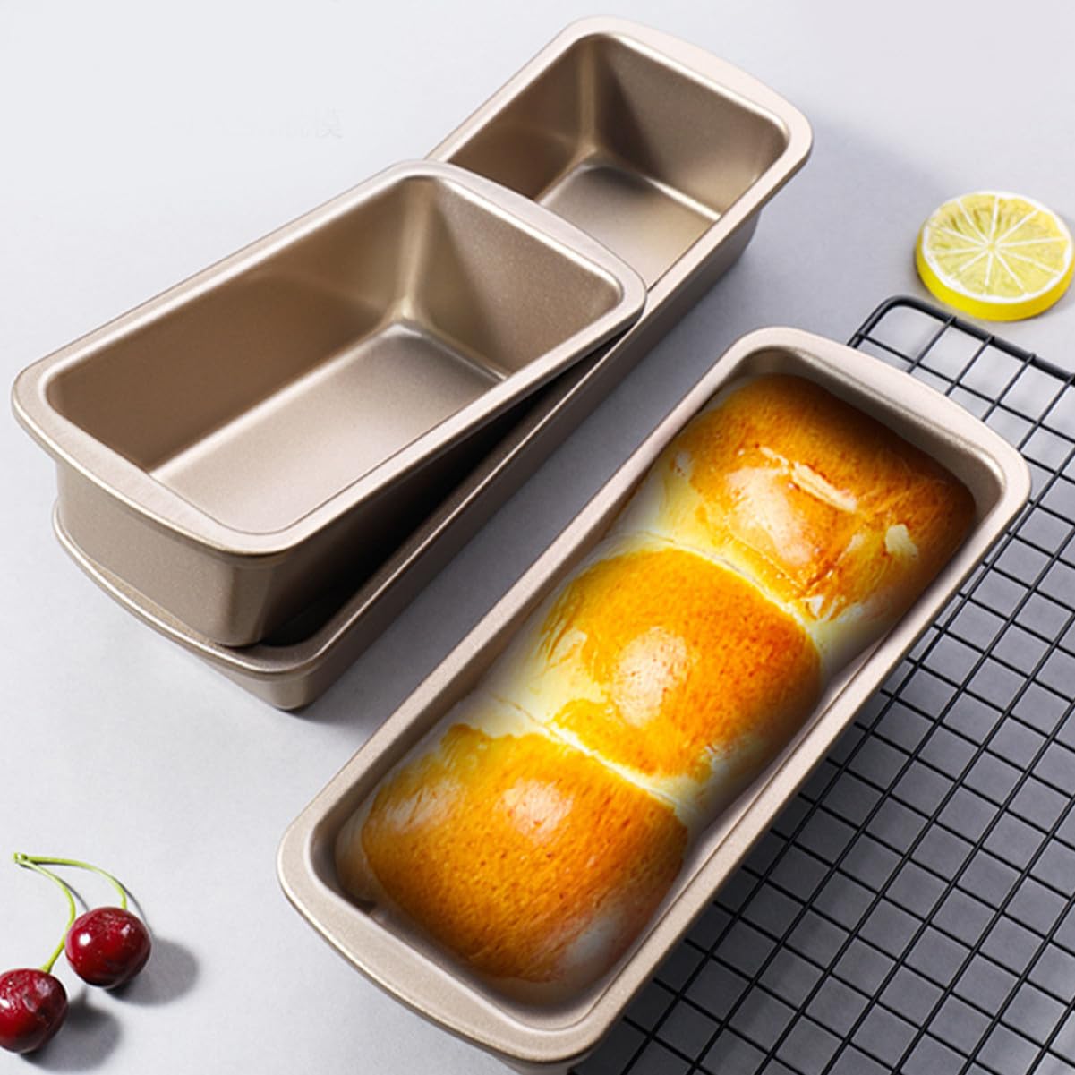 Molde Rectangular para Pan Antiadherente de Acero al Carbono, 3 Piezas | Color Marrón, Reutilizable y Pulido, Apto para Horneado Doméstico y Panadería Profesional