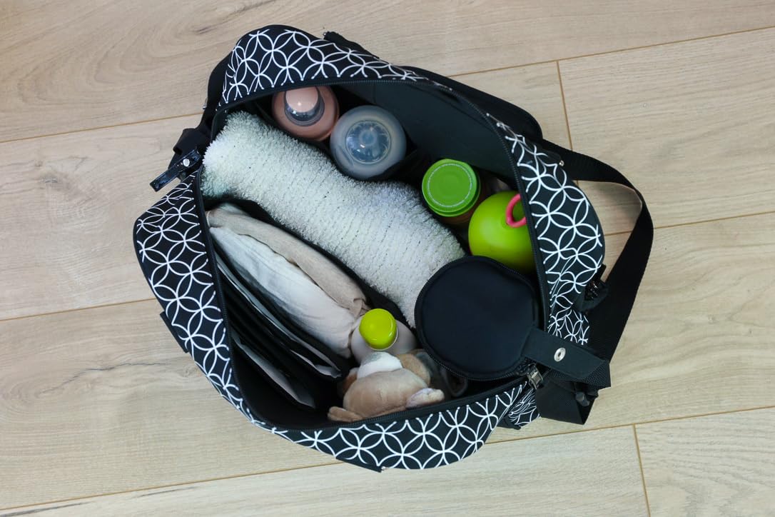 Sac à langer Baby On Board - Simply Star (Noir/Blanc) avec Accessoires Pratiques et Compartiments Multiples