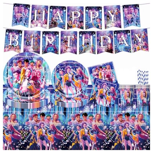 62 Piezas Decoración Cumpleaños, Vajilla de Fiesta de Cumpleaños con Platos Vasos Servilletas Pajitas Mantel y Bandera, Party Vajilla Fiesta, Regalo para Fans del Anime Niños/Jóvenes (Azul)