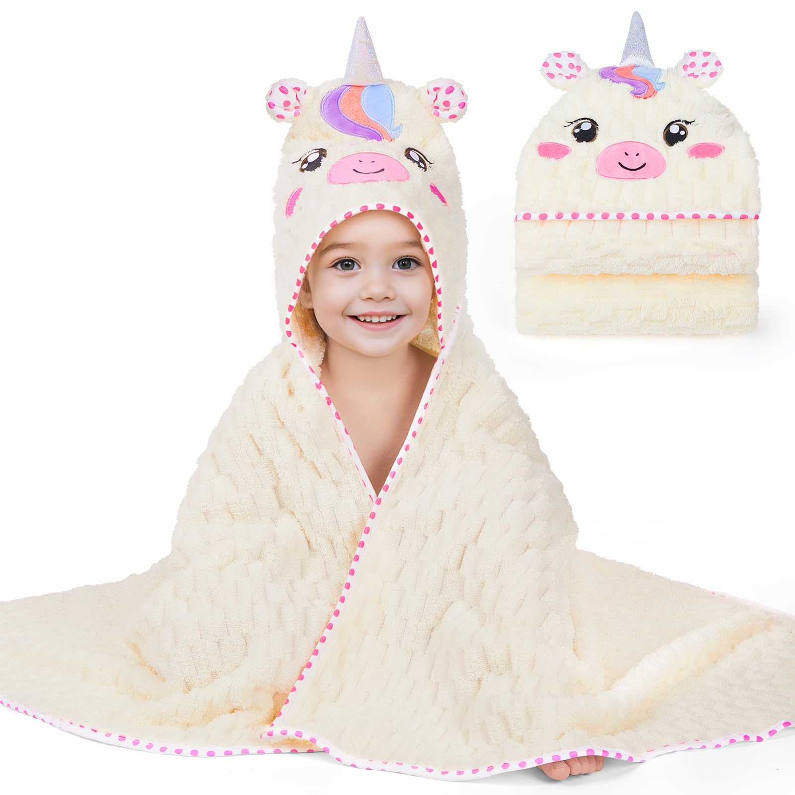 MHJY Serviette de Bain Bébé à Capuche 140x70cm - Sortie de Bain Polaire Corail Ultra Douce & Absorbante, Cape de Bain Grand Format Motif Animaux Mignons pour Nouveau-Né, Fille & Garçon