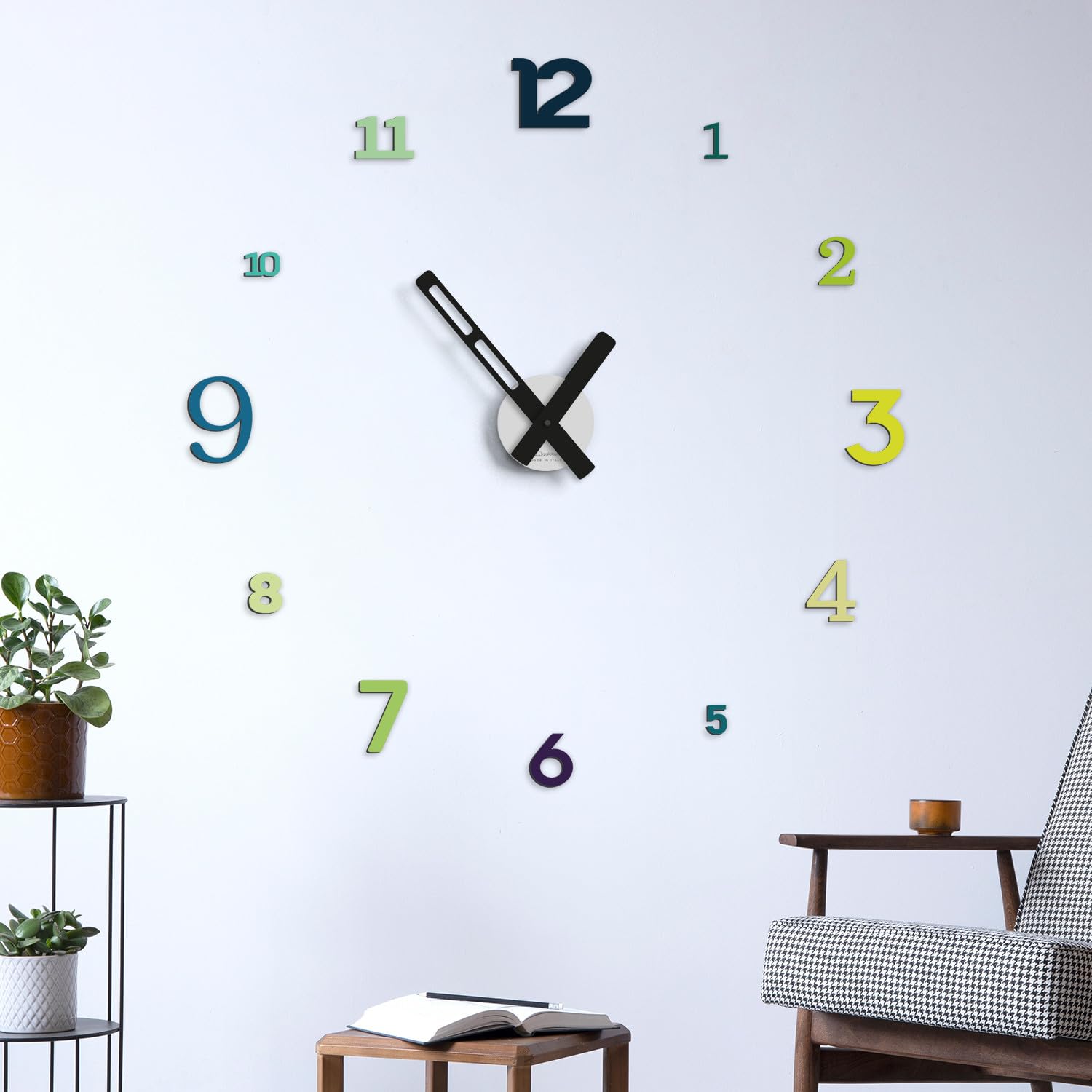Giallobus - Reloj Typos - Typos - Madera de MDF - Float ⌀ 60/80/110cm - 01 - Hills - Reloj de Pared Moderno - Números Adhesivos 3D - Diámetro Variable 60/80/100cm