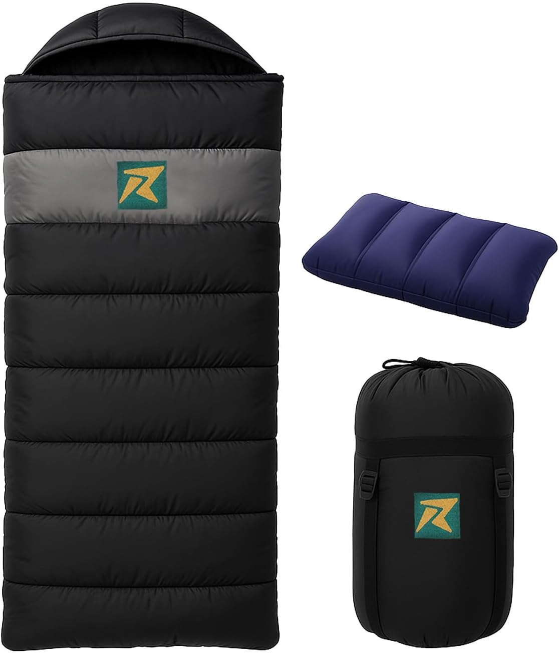 Rocksport Karakoram -5 Degree C to +5 Degree C Sleeping Bag for Adults,Camping, Hiking, Indoor & Outdoor with Extra Fur Lining for Winters l Free Air Pillow & Adventure Pass(Black)