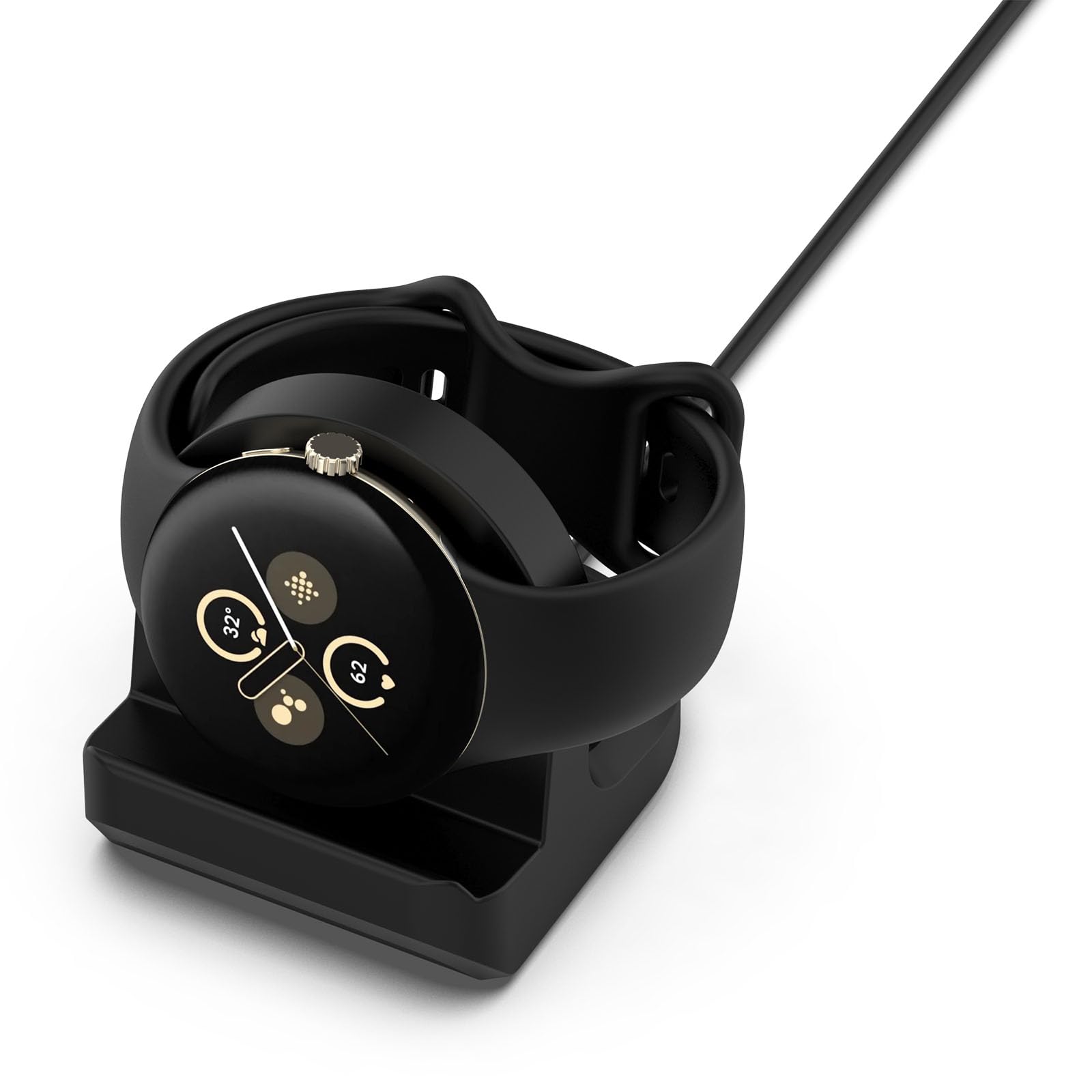 Compact Stand Compatible with Google Pixel Watch 2 Nightstand Mode-Support Charger Bracket Integrated Cable Management Slot Charging Stand Package Silicone Bracket (Type c Charging Suite Black)