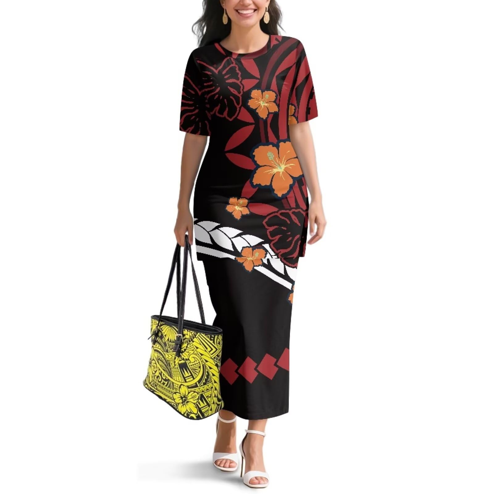 Samoa Puletasi Dress for Women Polynesian Top and Maxi Skirt Sets