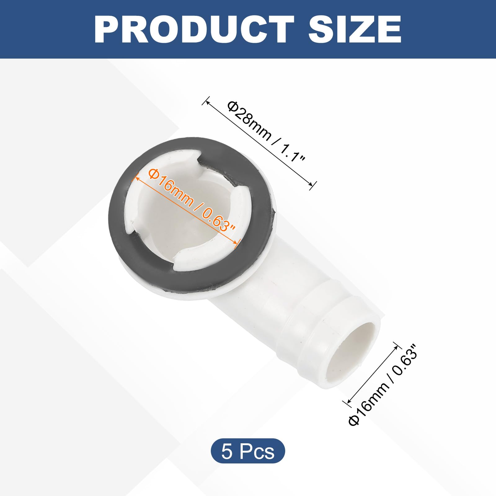 QUARKZMAN 5Pz Raccordo a Gomito per Tubo di Scarico 16mm Bianco | e Condizionatori a Finestra, con Anello in Gomma, del Condizionatore, per Unità Split