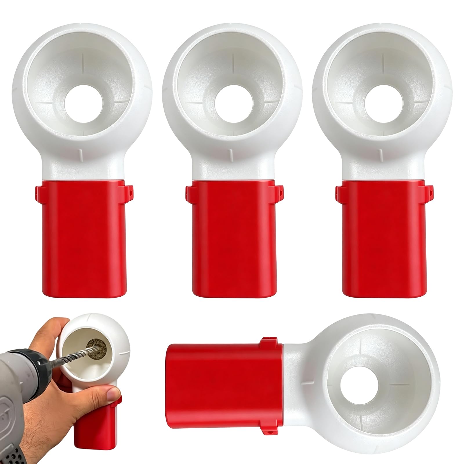4PCS Drill Dust Catcher, Drill Dust Collector Xtra Hand Dust Extraction Hole Saw-Dust Collector Dustproof Catcher with Guide and Bottle Interface for Wood Stone Metal Drilling
