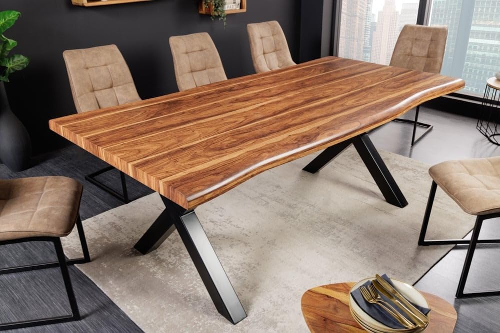 GK International Furniture Dining Table with 6 Seater Metal Base Leg and Sheesham Wood Top in Honey Finish, (180 x 76 x 90 cm)-image-10