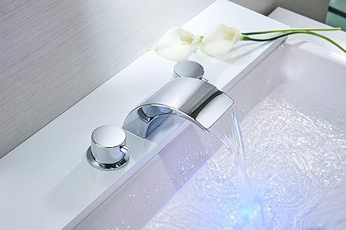 Miniatura 3 de Homevacious Grifo de lavabo de un solo orificio con cascada cromado, grifo de lavabo con línea de suministro, desagüe emergente sin desbordamiento