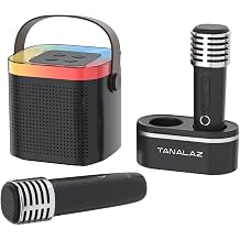 Karaoke Machine with 2 Wireless Microphones and Base, Mini Bluetooth Singing Toys Speaker Mic Set with LED Party Lights and Voice Changer, Halloween Christmas Birthday Gift