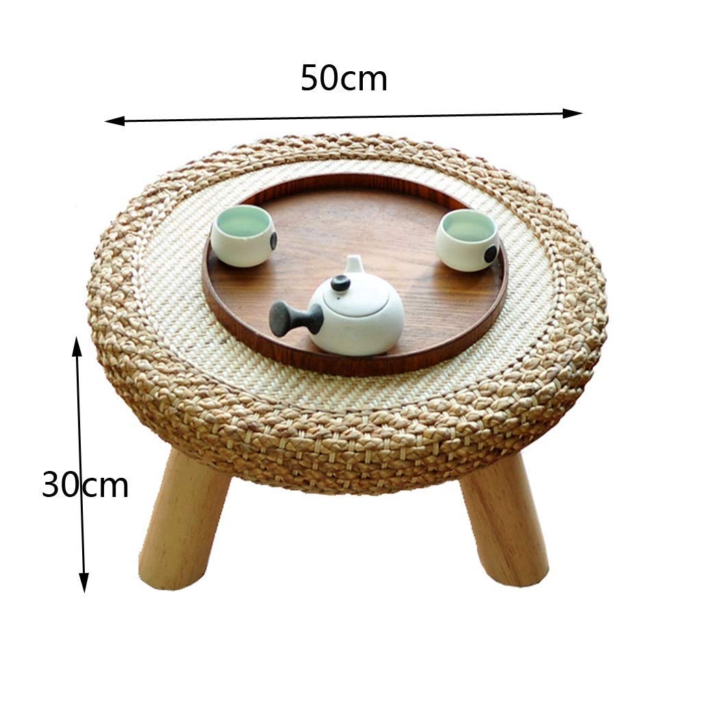 Stolik kawowy stylowy tatami herbata rattanowa trawa okno japoński styl osobowość herbata sztuka nordycka drewno balkon kawa (rozmiar: 50 x 50 x 30 cm)