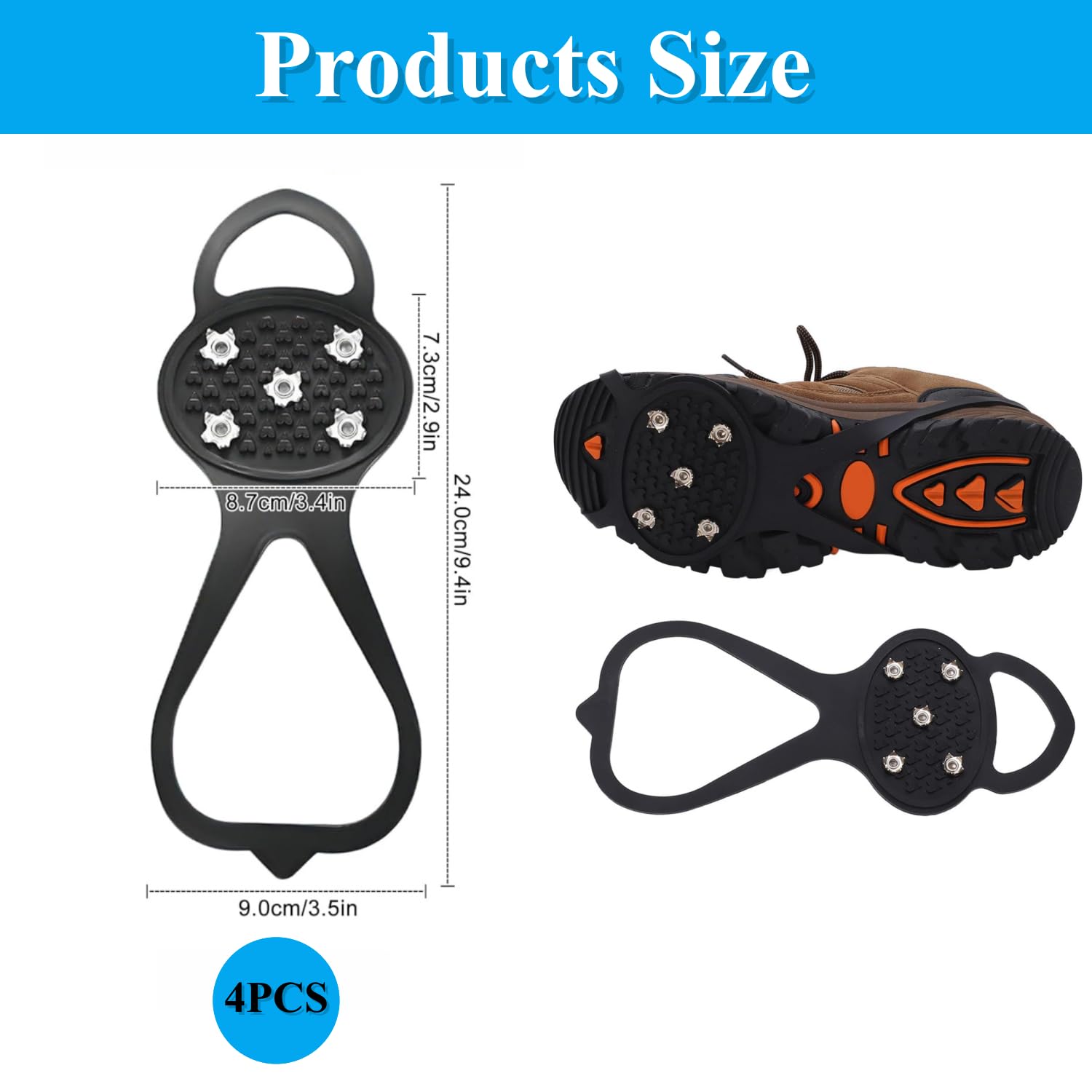 2 Paire Crampons Neige Chaussures Crampons Chaussures Randonnée Pointes en Acier Inoxydable Protection Facile à Enfiler pour Sports d'hiver en Extérieur Randonnée Pêche Marche
