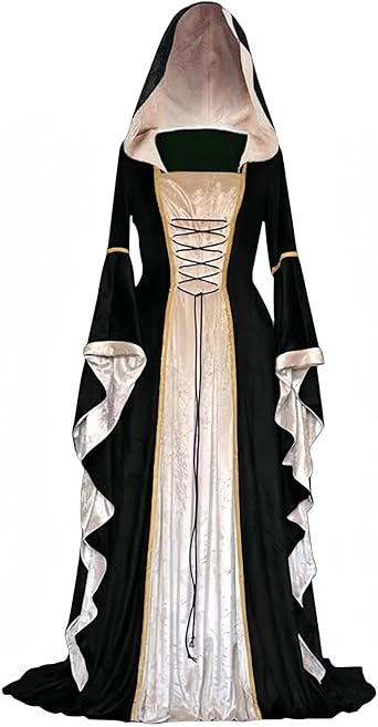PYAEAS Womens Renaissance Velvet Dress Halloween Victorian Hooded Gown Dresses Medieval Gothic Vampire Costumes Cosplay