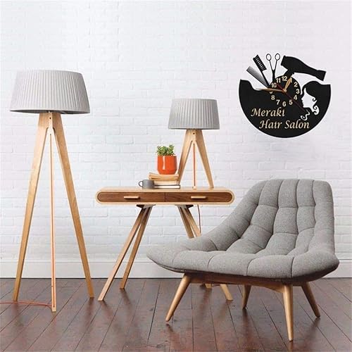 Miniatura 4 de YOLIPE Reloj de pared personalizado para salón de belleza, reloj de pared de madera con registro de nombre personalizado, barbería, decoración de