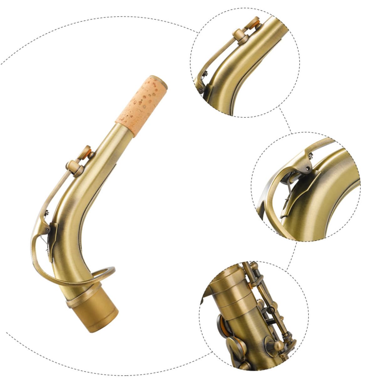 Bocchino Sax Alto in Ottone Diametro 24, 5mm Stile Antico | Collo Curvo per Sassofono, Finitura Oro, Parti per Strumenti a Fiato, Aspetto Elegante