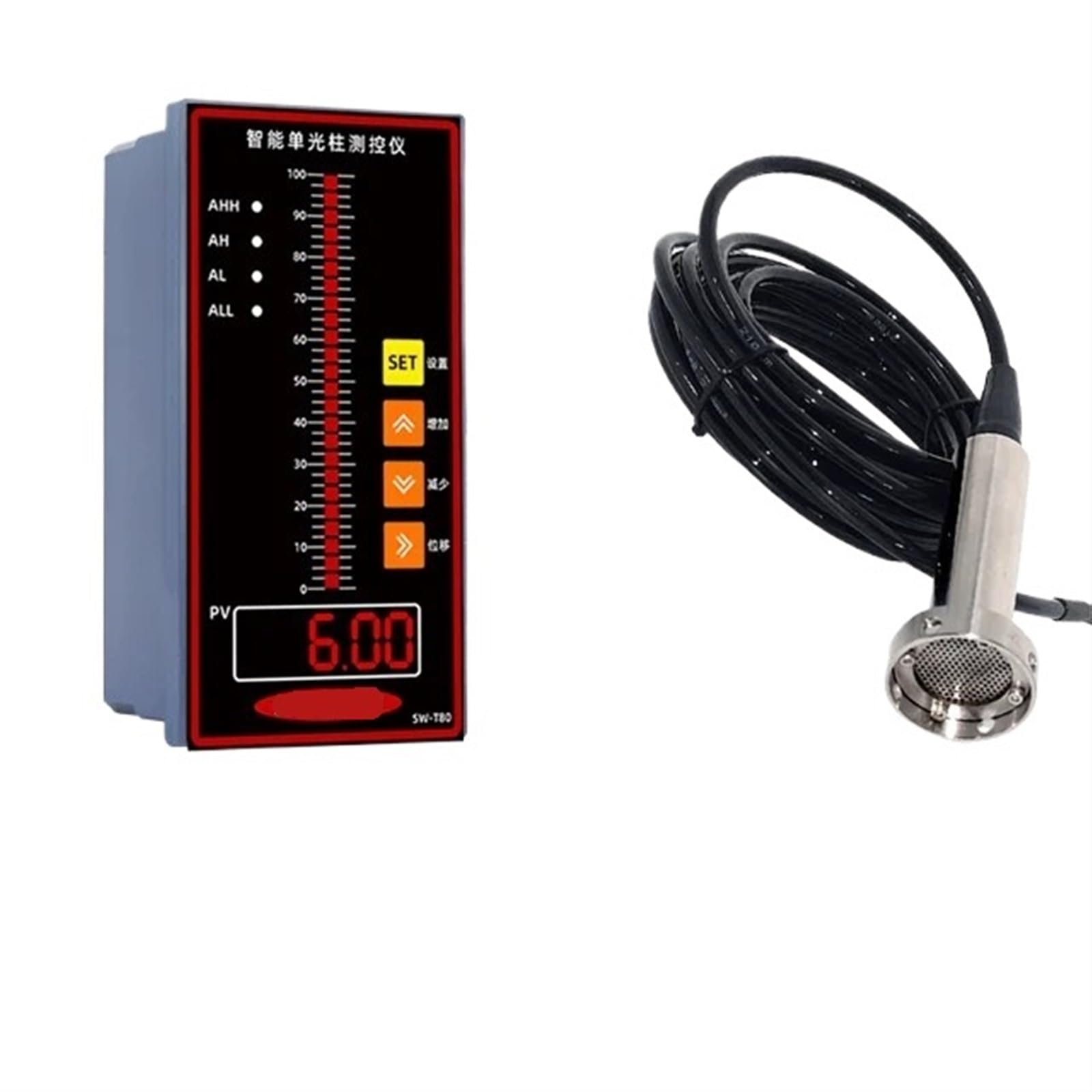 Pressure Liquid Level Transmitter Liquid Level Sensor Probe Drop-in Water Level Sensor Digital Display Gauge 4-20MA 220V Sensor(2m Range 5m Cable)