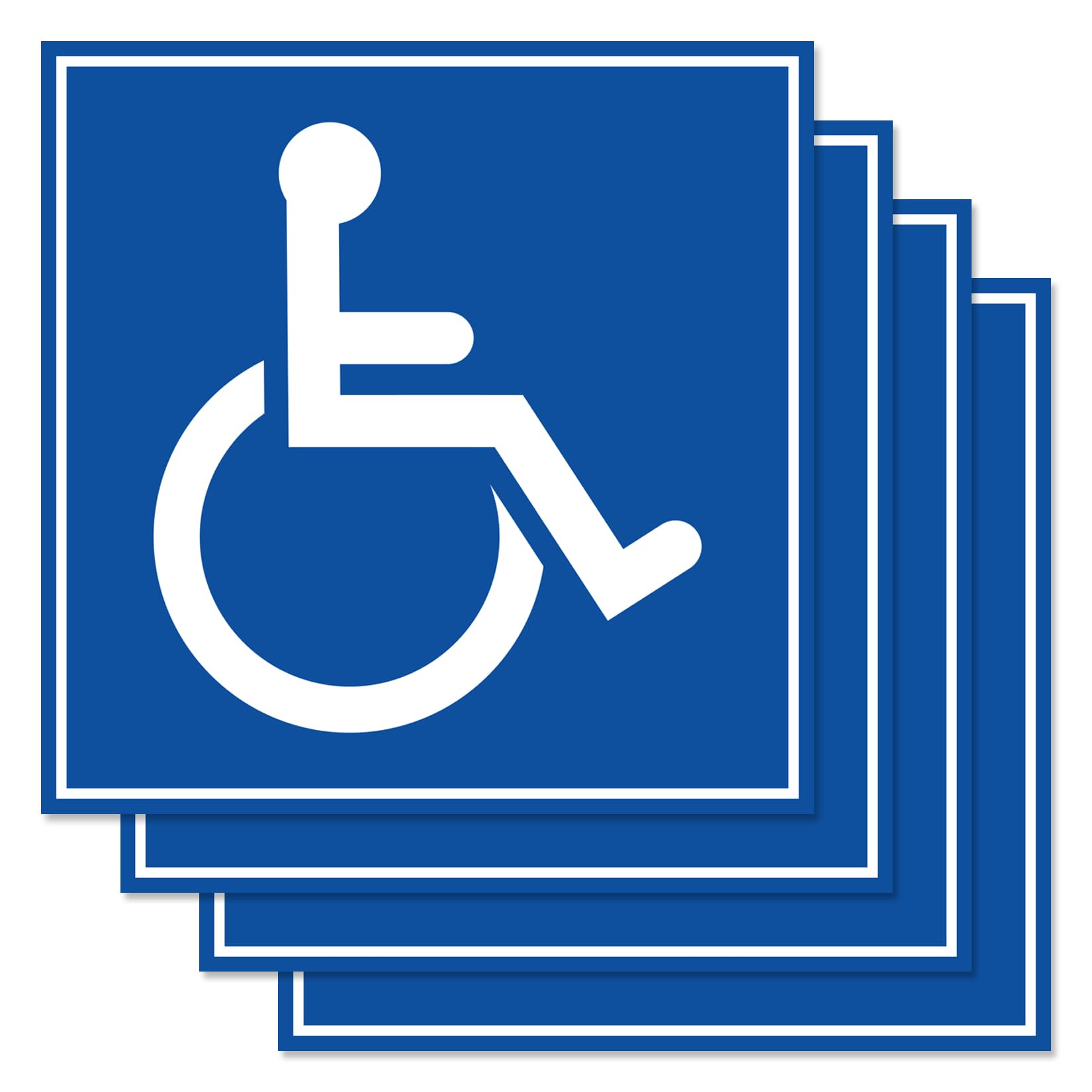 Handicap Symbol Stickers, Self Adhesive Weatherproof Vinyl Decals, Blue, 6" Square (Pack of 4)