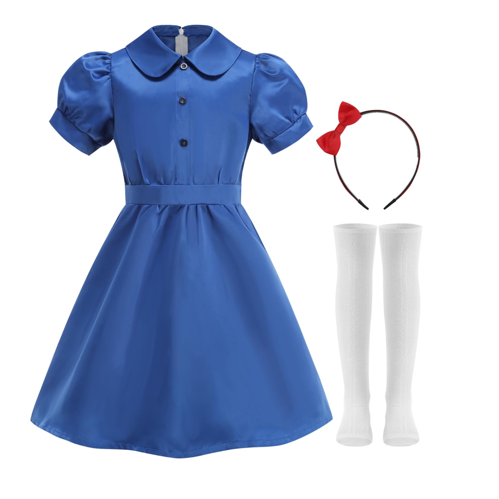 HAPNBCELE Bookish Girl Costume for Girls, World Book Days Character Role-Playing with Headband and Socks Halloween Birthday (Blue, 3-4 Years)