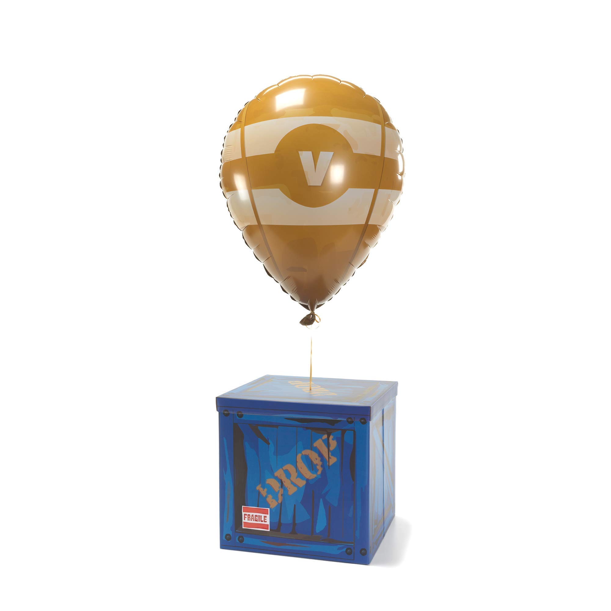 CampLiner Large Loot Drop Box W/One Matching Yellow Balloon - Gamer Birthday Party Supplies - Goes with Merch, Pickaxes - Decor Gift Accessory (14” x 14” x 14”)