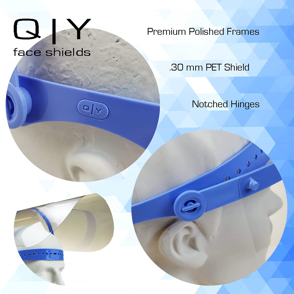 proSPORT 50 Pack Flip-Up Medical Face Shields – Dark Blue Adjustable Frame – Clear Anti-Fog Full Face Protection Against Splash & Droplets