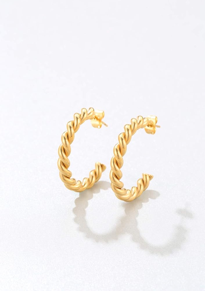 Orecchini A Cerchio Intrecciati Dorati In Acciaio Inox | Placcati Oro 18K, Ipoallergenici, Resistenti All'ossidazione | Gioielli Donna Happiness Boutique - 3