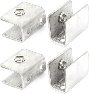 Aexit 4 Pcs Fall Protection 10mm-12mm Thickness Adjustable Square Shelf Glass Clip Clamp Safety Clips Silver Tone
