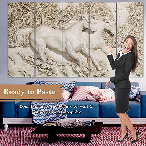 Image of Spacter art Vastu Runing Seven Horses Painting With Frame Wall art for living room wall decoration for wall Bedroom,room,Hotels-Wooden Framed- Animal Digital Painting (30x60 Inch) SP334