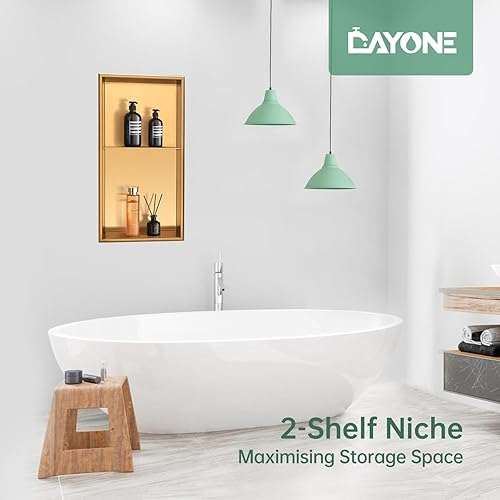 Miniatura 7 de DAYONE Nicho de ducha de acero inoxidable de 12 x 24 pulgadas, no necesita azulejos, nicho de pared rectangular de baño de níquel cepillado,