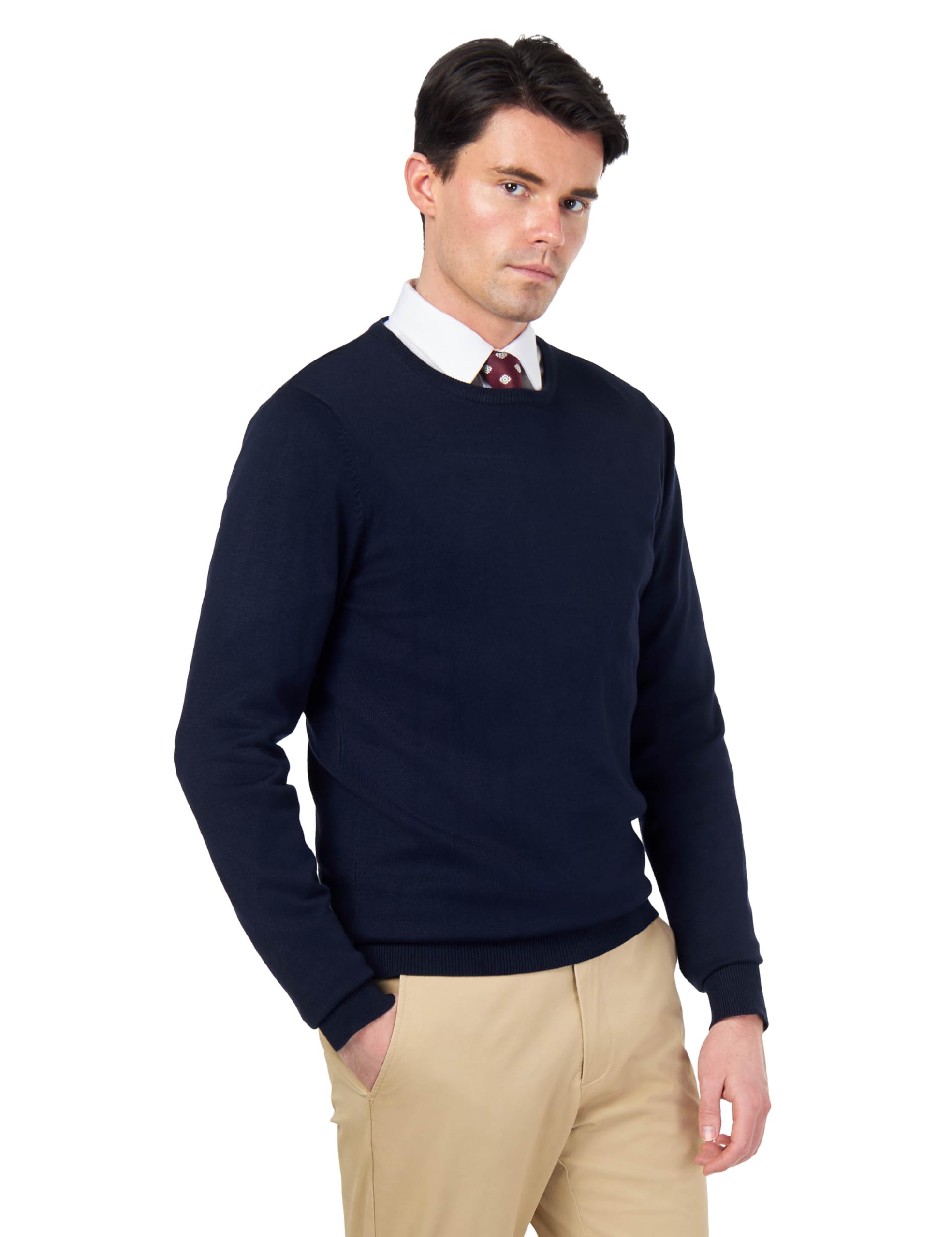 Mens Pure Cotton Navy Round Crew Neck Jumper Classic Fine Knit Lightweight Pullover Sweater [JUMPER-CREW-NECK-542-NAVY-2XL]