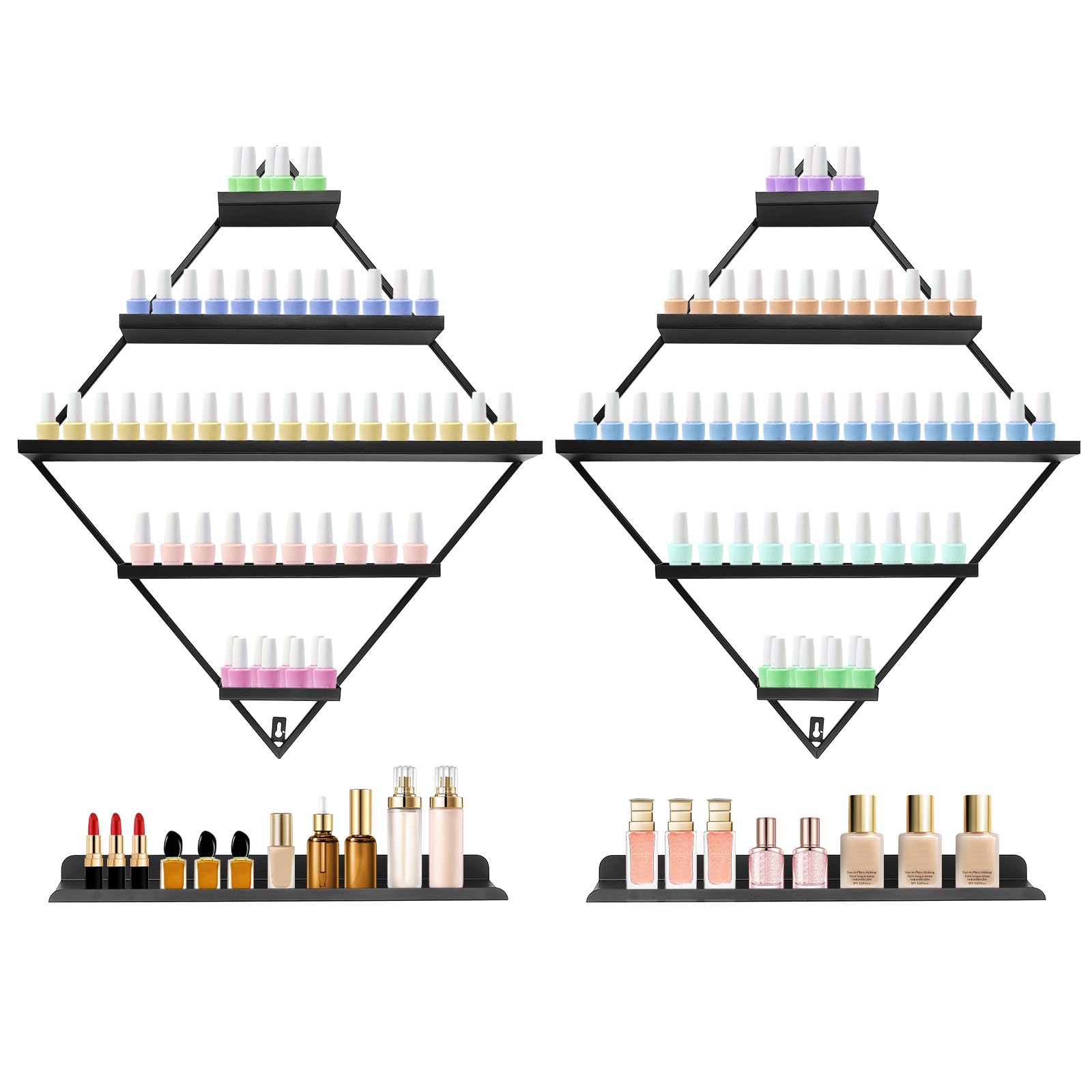 4 estantes para esmalte de uñas, 5 niveles, metal, soporte para pintalabios, organizador para esmaltes de uñas, pintalabios, color negro