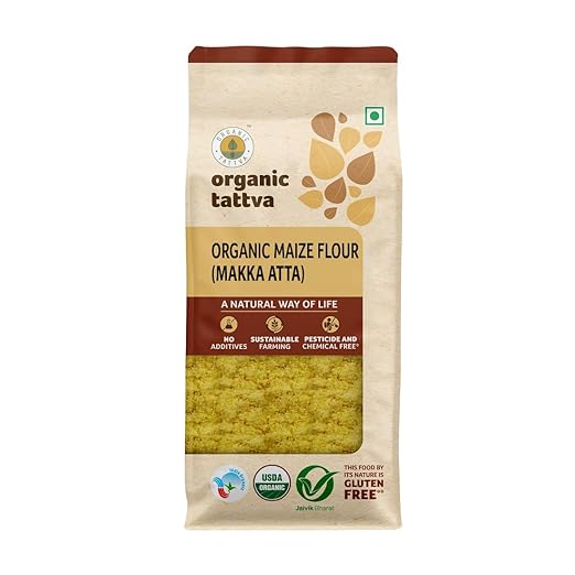 Organic Tattva, Organic Maize (Makk Atta) / Corn Gluten Free Flour / Atta, 500 Gram
