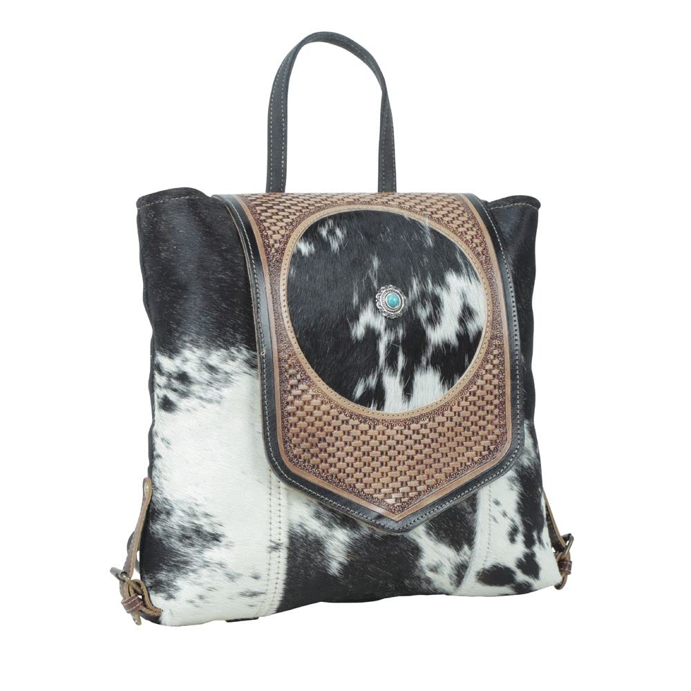 Myra Bag Western Canvas Backpack Bag for Women - Upcycled Hairon Leather Bag Garnate