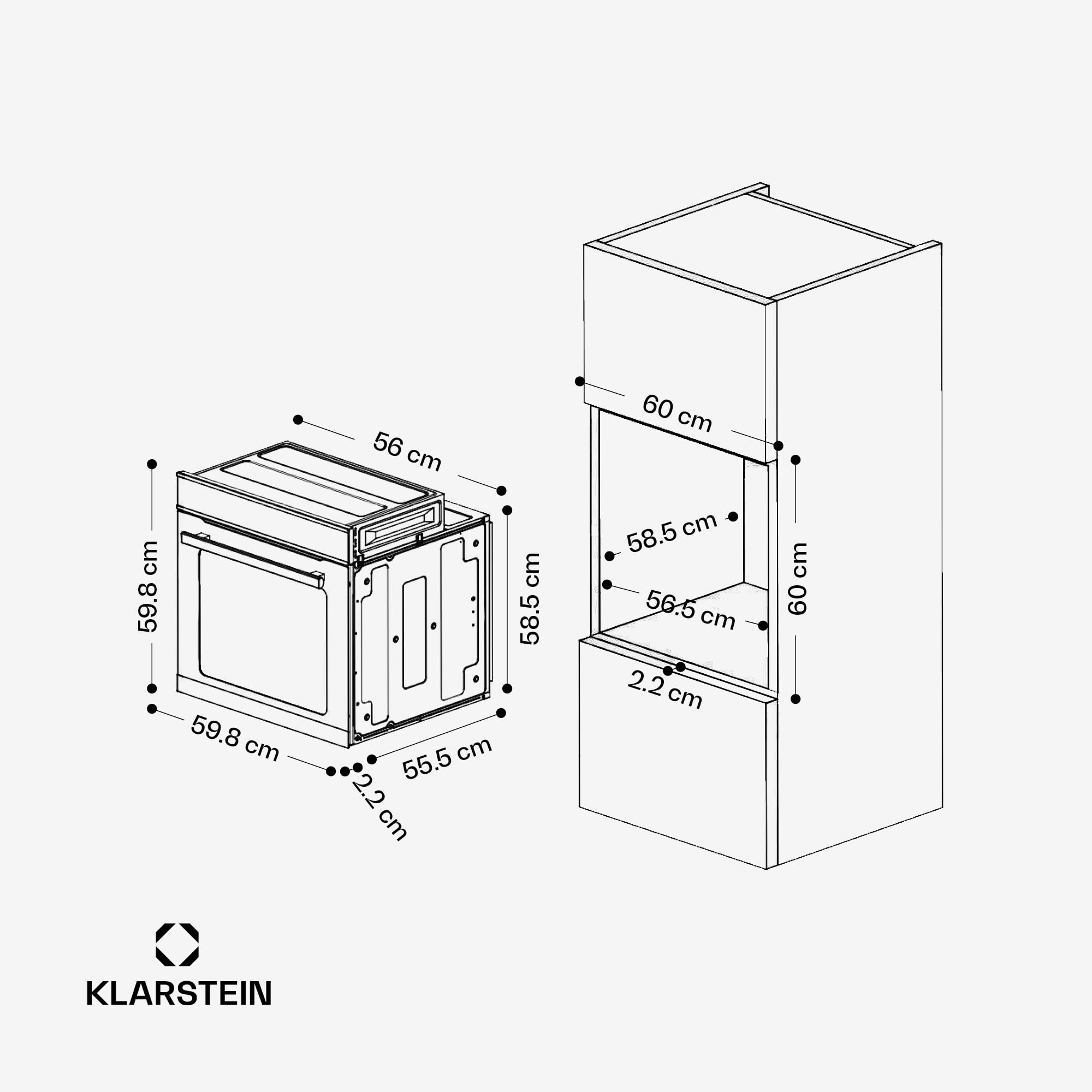 Klarstein Illuminosa Smart Horno Eléctrico Empotrable - 73L, 11 Funciones, Control Wifi, Eficiencia Energética A+, Puerta de Triple Acristalamiento, Horno Multifunción Integrable